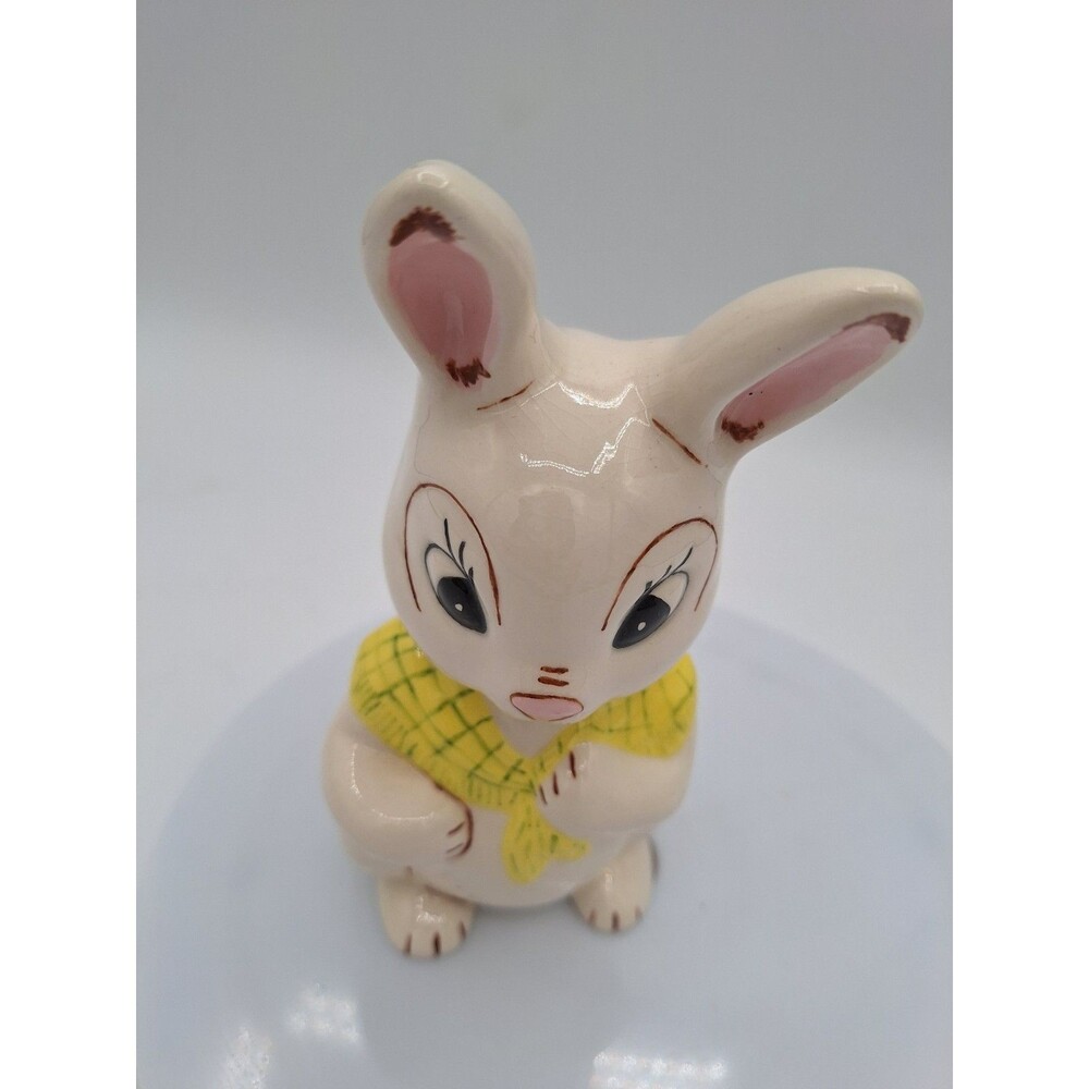 vintage ceramic‎ bunny with yellow floral scarf figurine